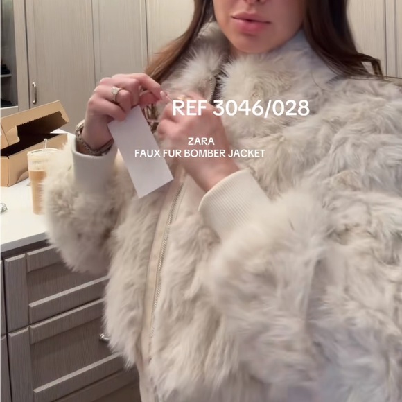 Zara Faux Fur Bomber NWT Jacket Ecru 3046/028/712 Cream XS mob wife old money - Picture 16 of 16